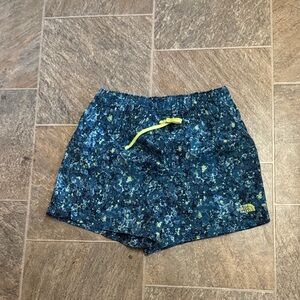 The North Face Blue Patterned Shorts with Yellow Drawstring